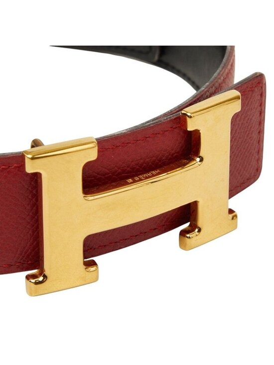 Hermes Constance Belt Buckle Reversible Vintage 65 Red Black Gold Leather